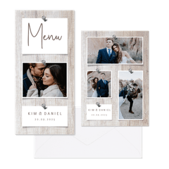 Hochzeitskartenset Fotocollage auf Holzhintergrund