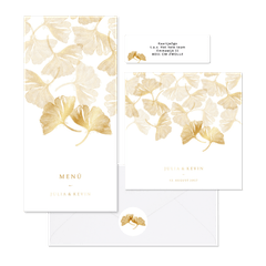 Hochzeitskartenset goldener Gingko Stempel