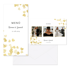 Hochzeitskartenset goldene Herzen Konfetti