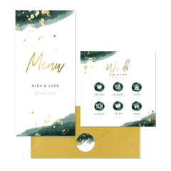 Hochzeitskartenset modernes Aquarell in Dunkelgrün