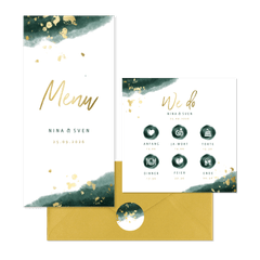 Hochzeitskartenset modernes Aquarell in Dunkelgrün