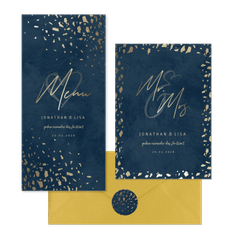 Hochzeitskartenset Dunkelblau mit Goldschnipseln
