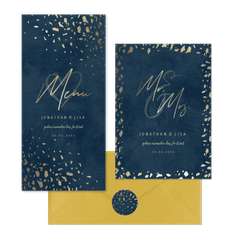 Hochzeitskartenset Dunkelblau mit Goldschnipseln