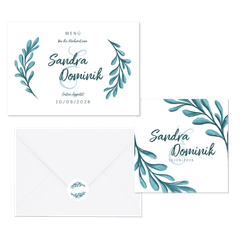 Hochzeitskartenset Zweige in Türkis Illustration