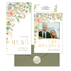 Hochzeitskartenset mit bunten Blumenranken in Aquarell