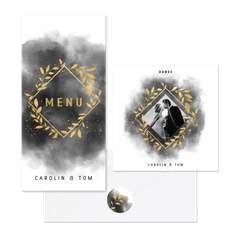 Hochzeitskartenset goldene Zweige auf schwarzem Aquarell