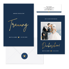 Hochzeitskartenset klassisch in Dunkelblau