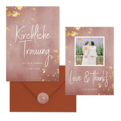 Hochzeitskartenset rosa Aquarell mit Goldtupfen