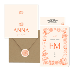 Hochzeit - Früchte in feinen Linienzeichnungen orange