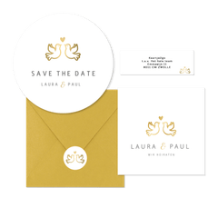 Hochzeitskarten mit goldenen Turteltauben