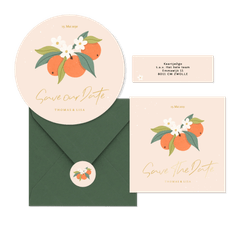 Hochzeitskartenset Orangen mit Orangenblüten 