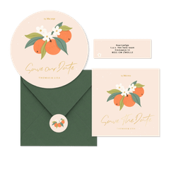 Hochzeitskartenset Orangen mit Orangenblüten 