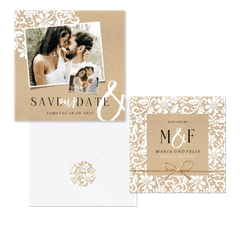 Hochzeitskartenset mit romantischer Spitze auf Kraftpapier