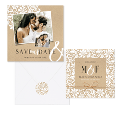 Hochzeitskartenset mit romantischer Spitze auf Kraftpapier