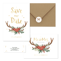 Hochzeitskartenset Blumen & Geweih