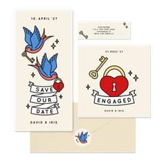 Hochzeitskartenset im Tattoolook Herz und Schwalben