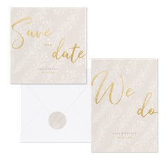 Hochzeitskartenset blasse Zweige auf Beige