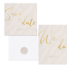 Hochzeitskartenset blasse Zweige auf Beige