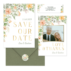 Hochzeitskartenset mit bunten Blumenranken in Aquarell