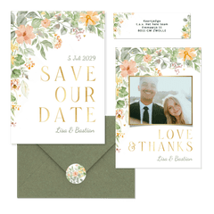 Hochzeitskartenset mit bunten Blumenranken in Aquarell