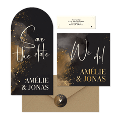 Hochzeit - Grau Aquarell mit Goldklecksen