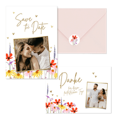 Hochzeitskartenset bunte Blumenwiese