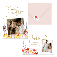 Hochzeitskartenset bunte Blumenwiese