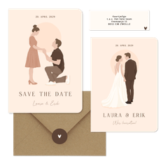 Hochzeitskartenset Illustrationen Brautpaar auf Beige