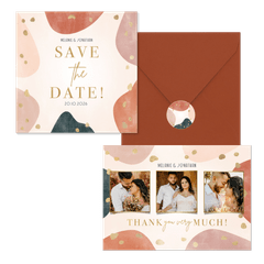 Hochzeitskartenset organische Formen mit Goldklecksen