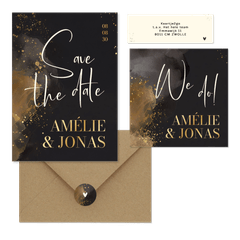 Hochzeit - Grau Aquarell mit Goldklecksen