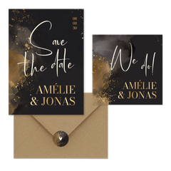 Hochzeit - Grau Aquarell mit Goldklecksen