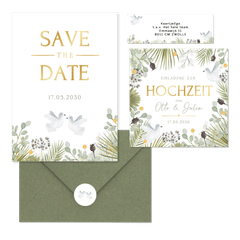 Hochzeit - Zwei weiße Tauben mit vielen grünen Zweigen