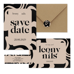 Hochzeitskartenset mit abstrakten Wellenformen Schwarz & Beige