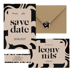 Hochzeitskartenset mit abstrakten Wellenformen Schwarz & Beige