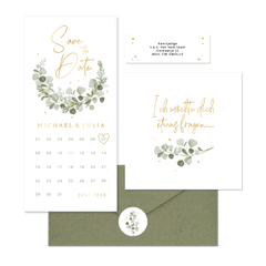 Hochzeitskartenset Aquarellzweige Eukalyptus