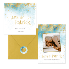 Hochzeitskartenset sommerlich Strandlook mit Gold