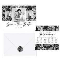 Hochzeitskartenset Korallen in Schwar-Weiß