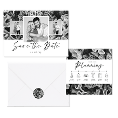 Hochzeitskartenset Korallen in Schwar-Weiß