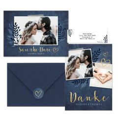 Hochzeitskartenset dunkelblaue Botanik