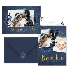 Hochzeitskartenset dunkelblaue Botanik