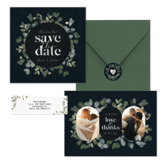 Hochzeitskartenset mit Eukalyptus auf Schwarz