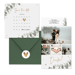 Hochzeitskartenset elegantes Aquarell mit Eukalyptus