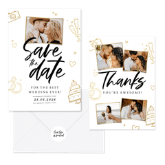 Hochzeitskartenset Doodles mit Sektgläsern