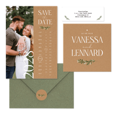 Hochzeitskartenset schlicht Zweig auf Kraftpapier 