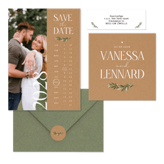 Hochzeitskartenset schlicht Zweig auf Kraftpapier 