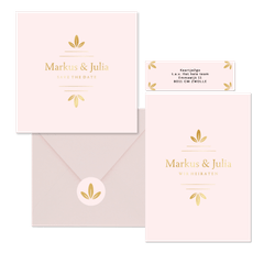 Hochzeitskartenset schlichtes Rosa mit Goldornamente