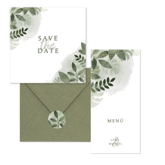 Hochzeitskartenset grüne Zweige in Wasserfarbe