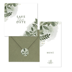 Hochzeitskartenset grüne Zweige in Wasserfarbe