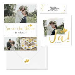 Hochzeitskartenset schlicht goldenes Konfetti 