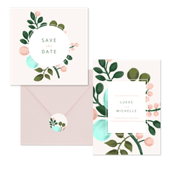 Hochzeitskartenset botanisches Design in Pastelltönen
